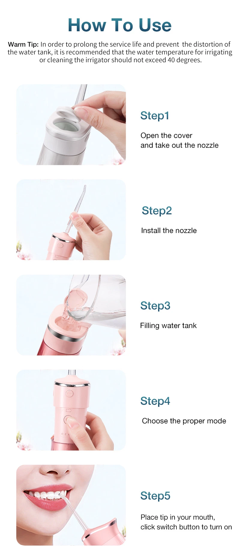 Electronic Oral Irrigator Travel Cordless Waterproof Mini Portable Dental Teeth Whitening Water Flosser